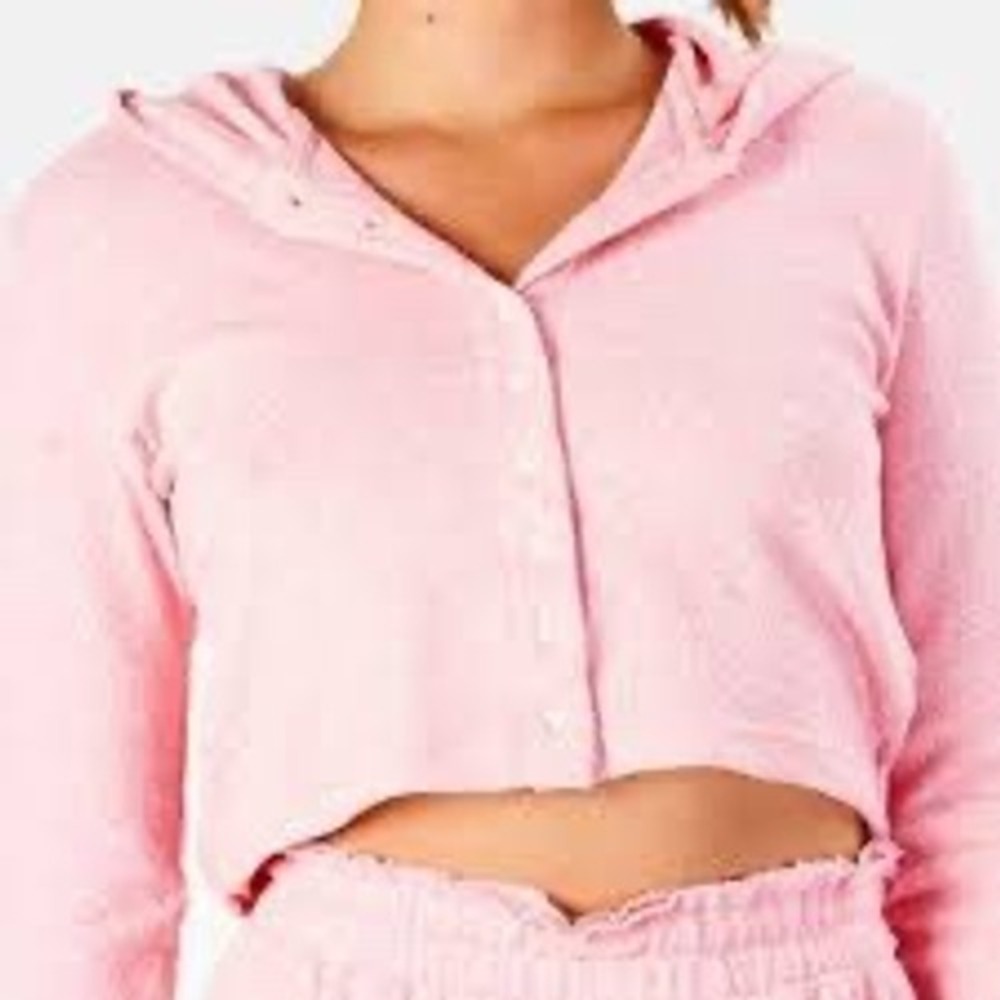 LoveShackFancy Pink Grace Leroy Cropped Hoodie Cardigan Heart Buttons XS